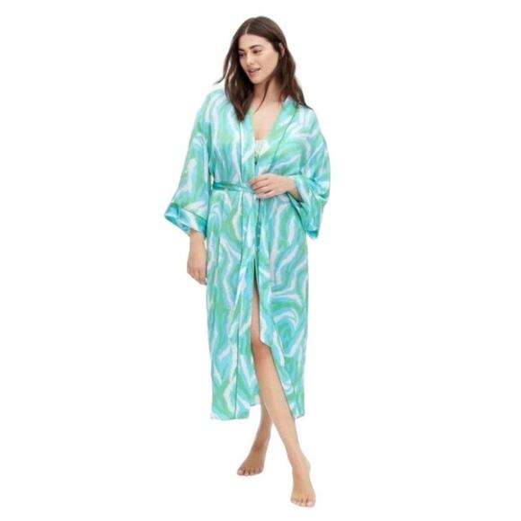 New Diane Von Furstenberg Women's Long Satin Disco Zebra Green Robe XS - Picture 1 of 8